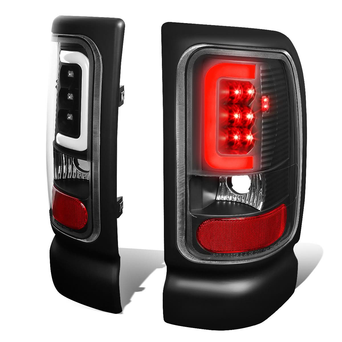 94-02 Dodge Ram C-Bar 3D U-Halo LED Tail Lights Black/Clear