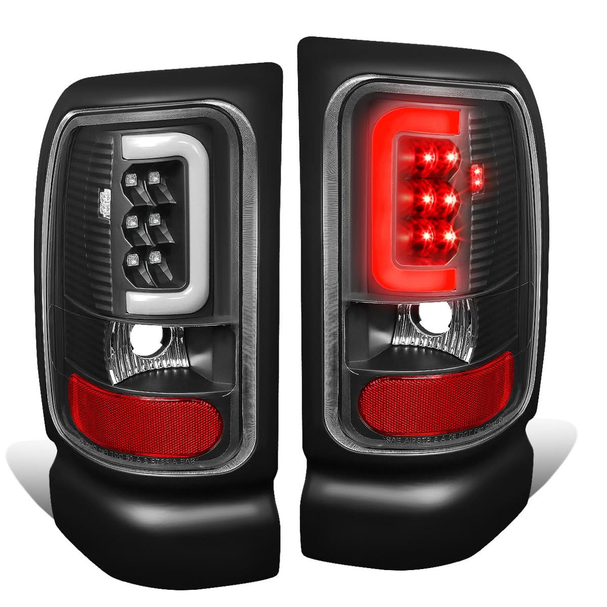 94-02 Dodge Ram C-Bar 3D U-Halo LED Tail Lights Black/Clear