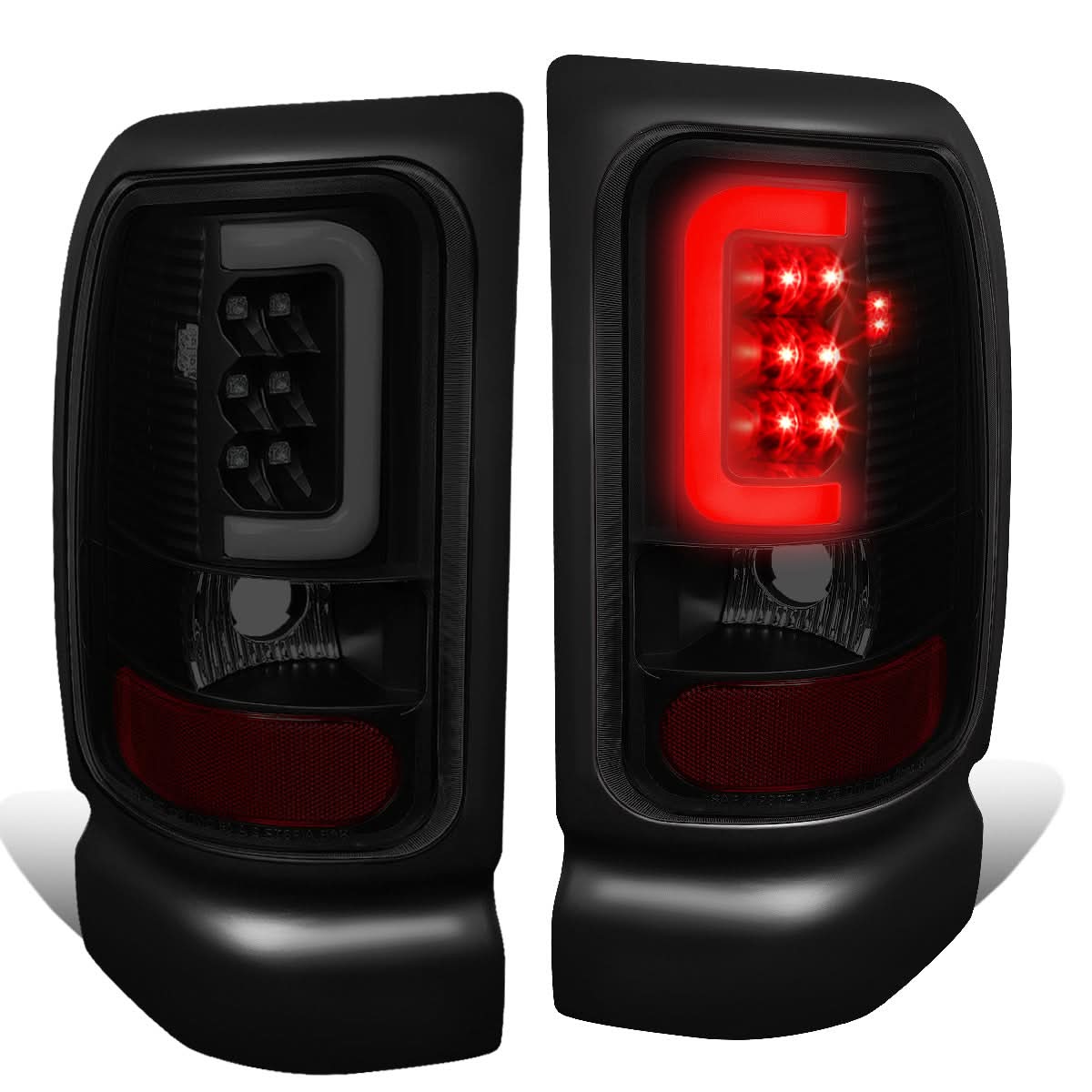 94-02 Dodge Ram C-Bar 3D U-Halo LED Tail Lights Black Smoke