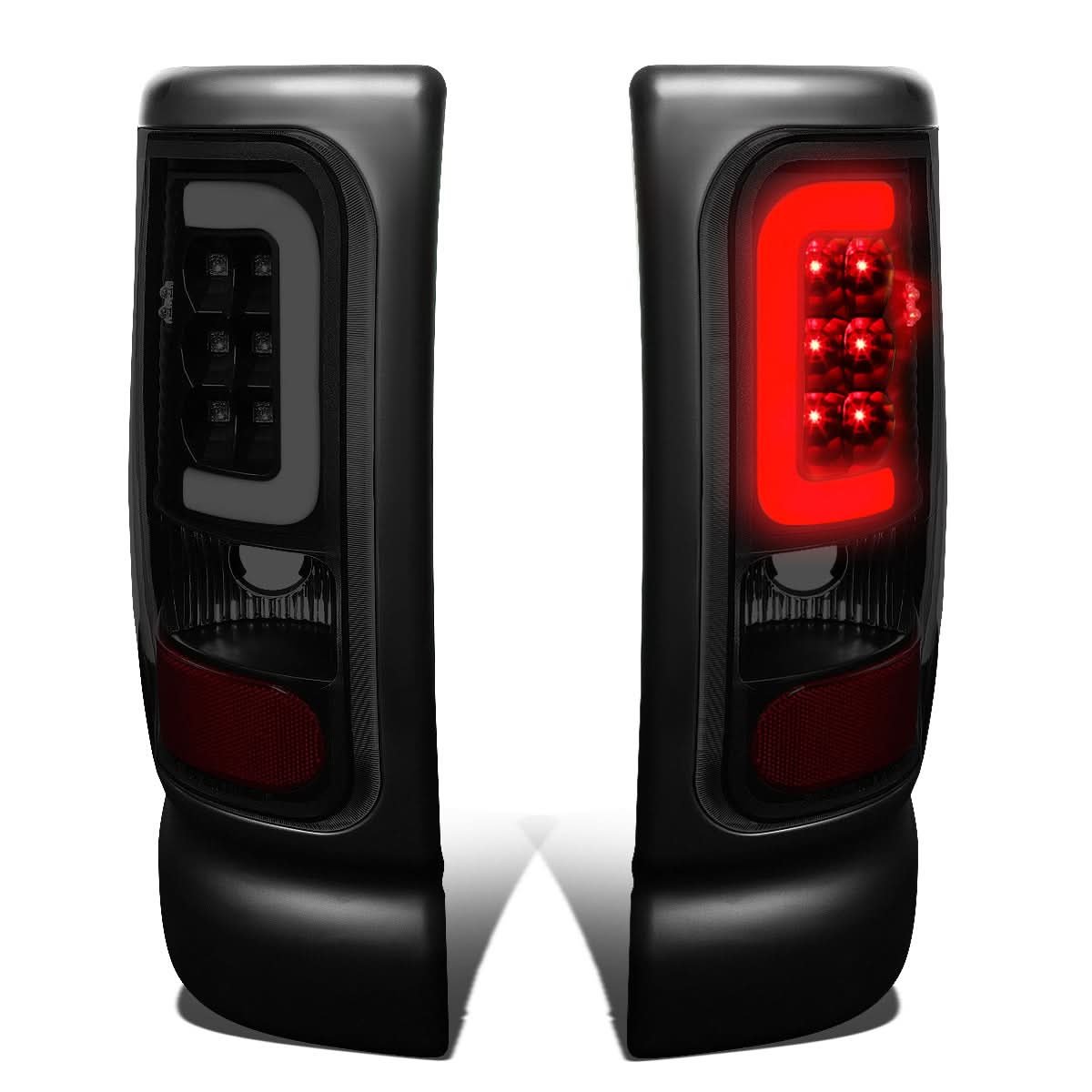 94-02 Dodge Ram C-Bar 3D U-Halo LED Tail Lights Black Smoke