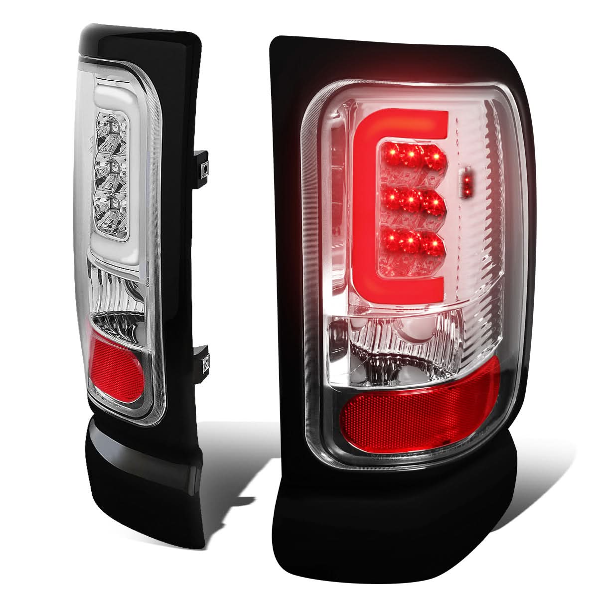 94-02 Dodge Ram C-Bar 3D U-Halo LED Tail Lights Chrome Clear