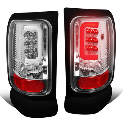 94-02 Dodge Ram C-Bar 3D U-Halo LED Tail Lights Chrome Clear