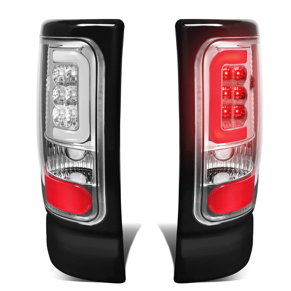 94-02 Dodge Ram C-Bar 3D U-Halo LED Tail Lights Chrome Clear