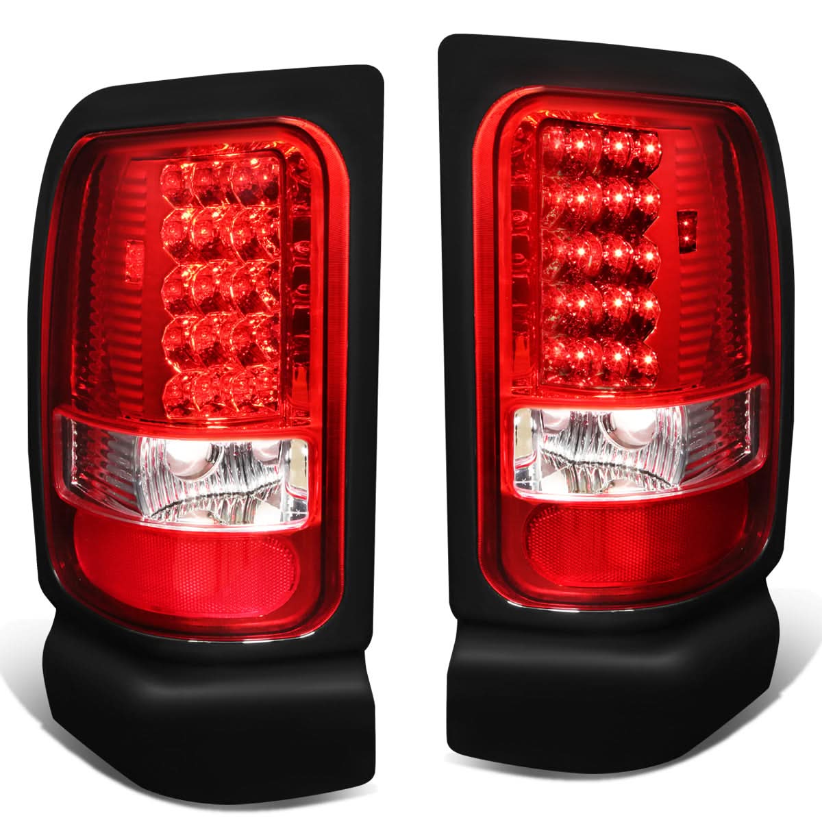 94-02 Dodge Ram LED Tail Lights Chrome Red