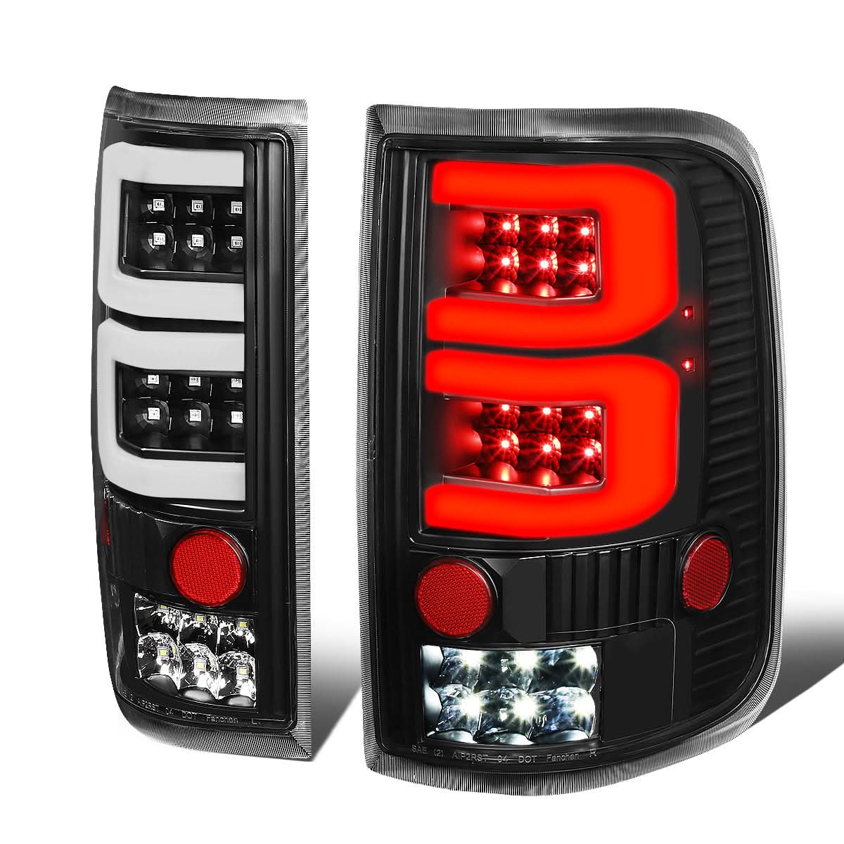 04-08 Ford F-150 3D Style Dual C-Bar LED Tail Lights - Black/Clear