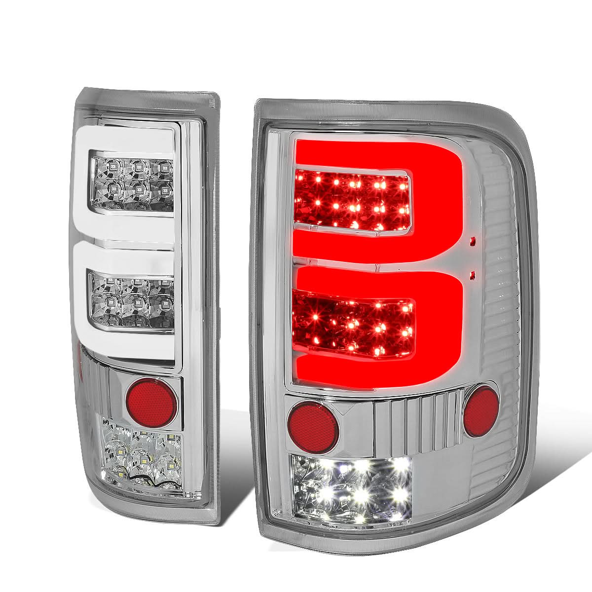 04-08 Ford F-150 3D Style Dual C-Bar LED Tail Lights - Chrome/Clear