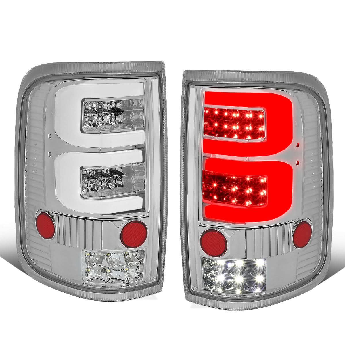 04-08 Ford F-150 3D Style Dual C-Bar LED Tail Lights - Chrome/Clear