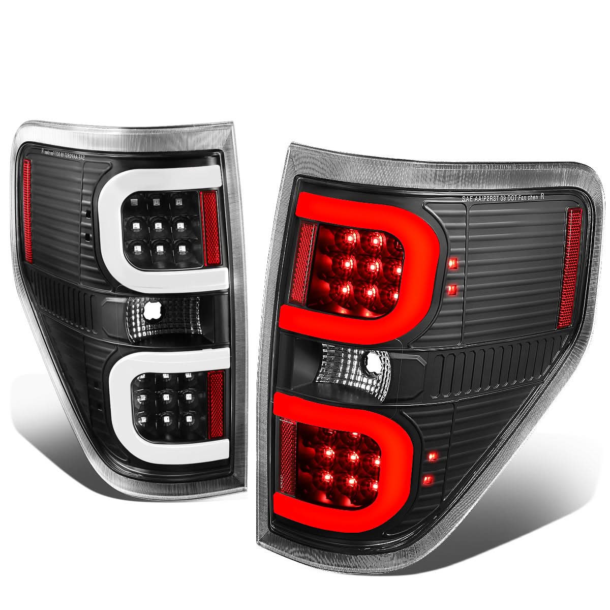 09-14 Ford F-150 Dual C-Bar 3D LED Tail Lights Black/Clear