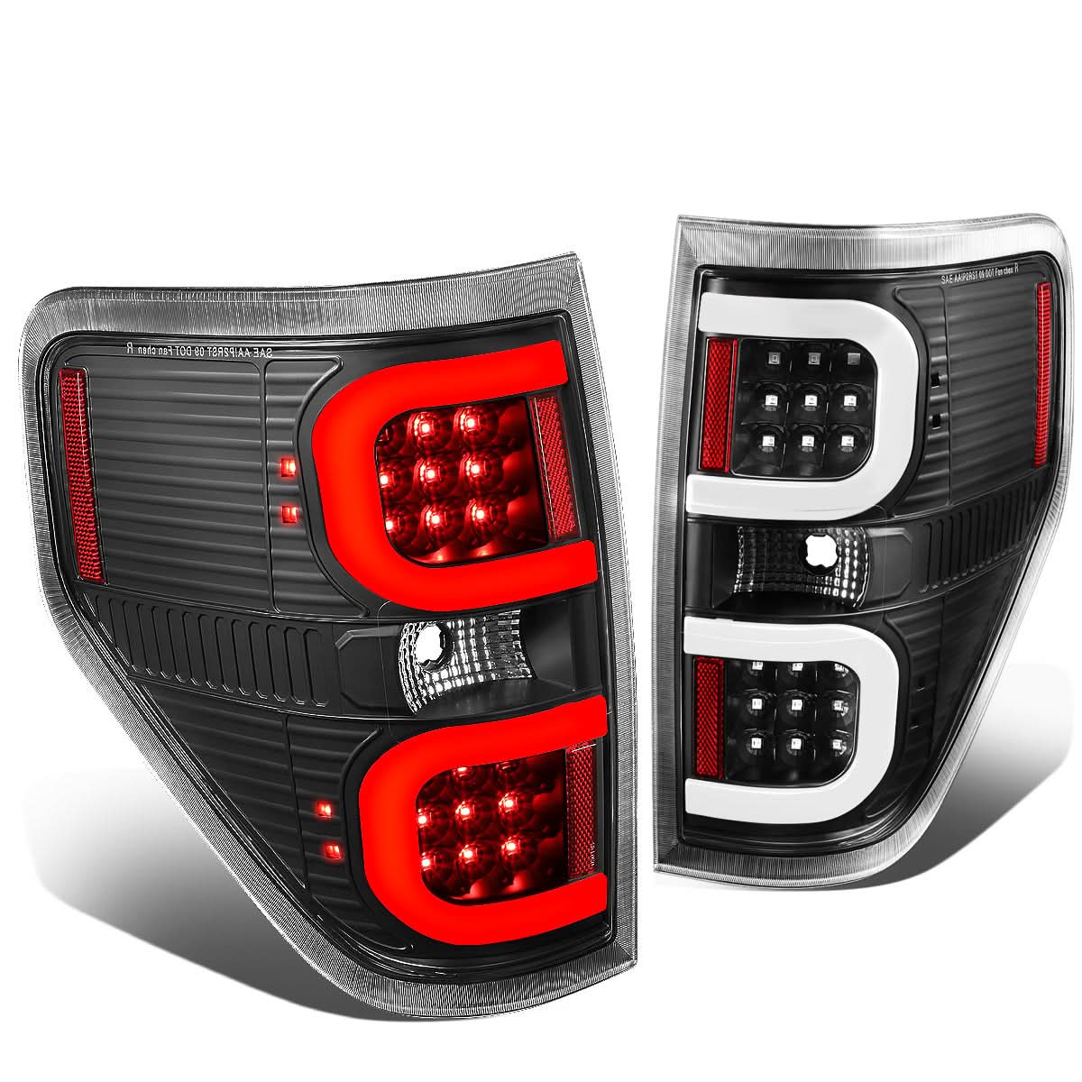 09-14 Ford F-150 Dual C-Bar 3D LED Tail Lights Black/Clear