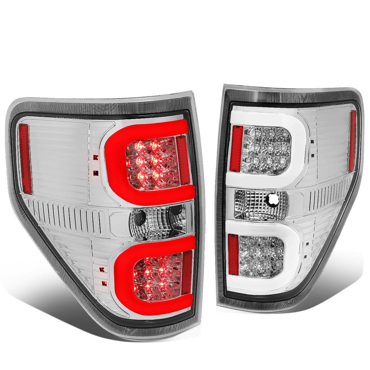 2009-2014 Ford F-150 Dual C-Bar 3D LED Tail Lights - Chrome/Clear
