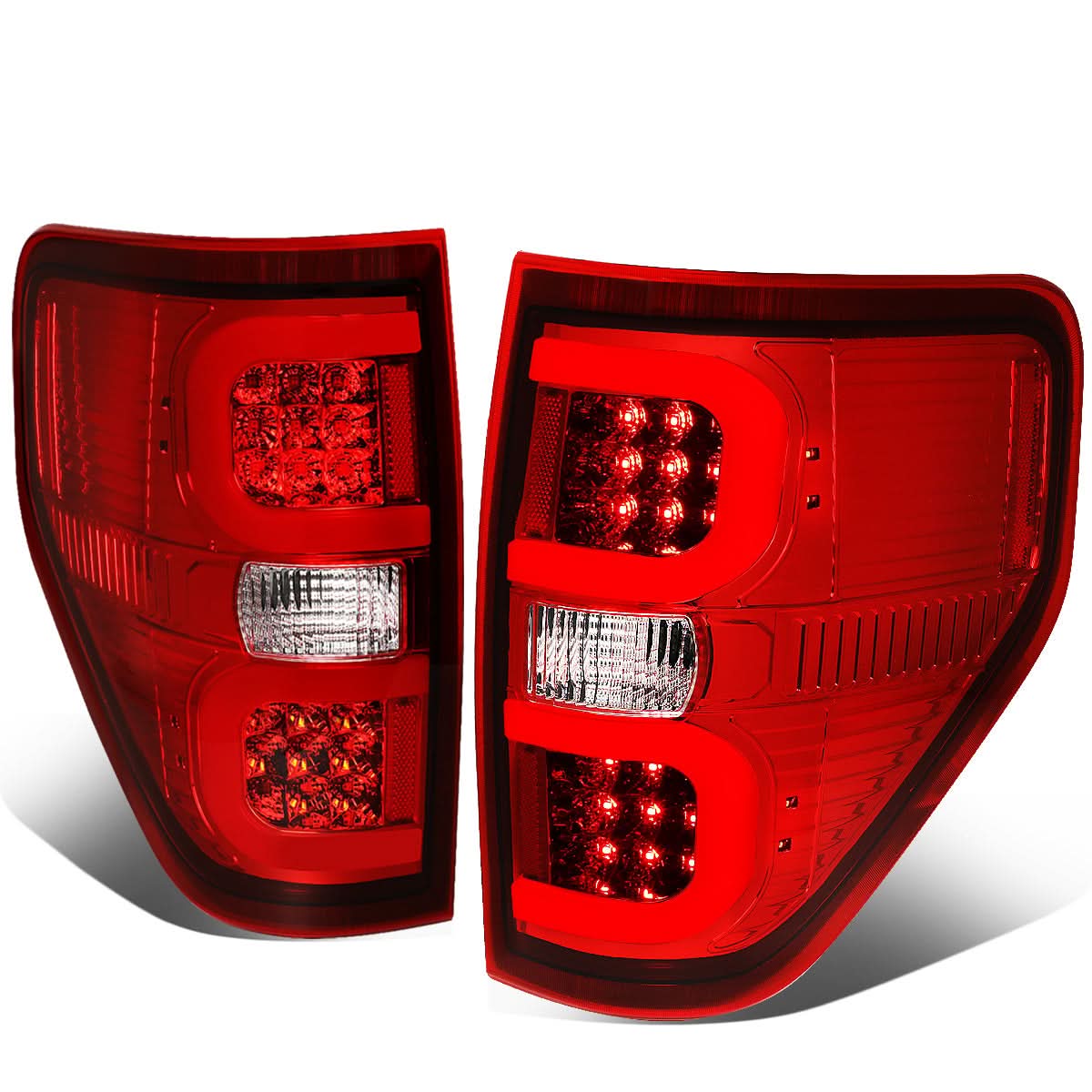 09-14 Ford F-150 Dual C-Bar 3D LED Tail Lights - Chrome/Red