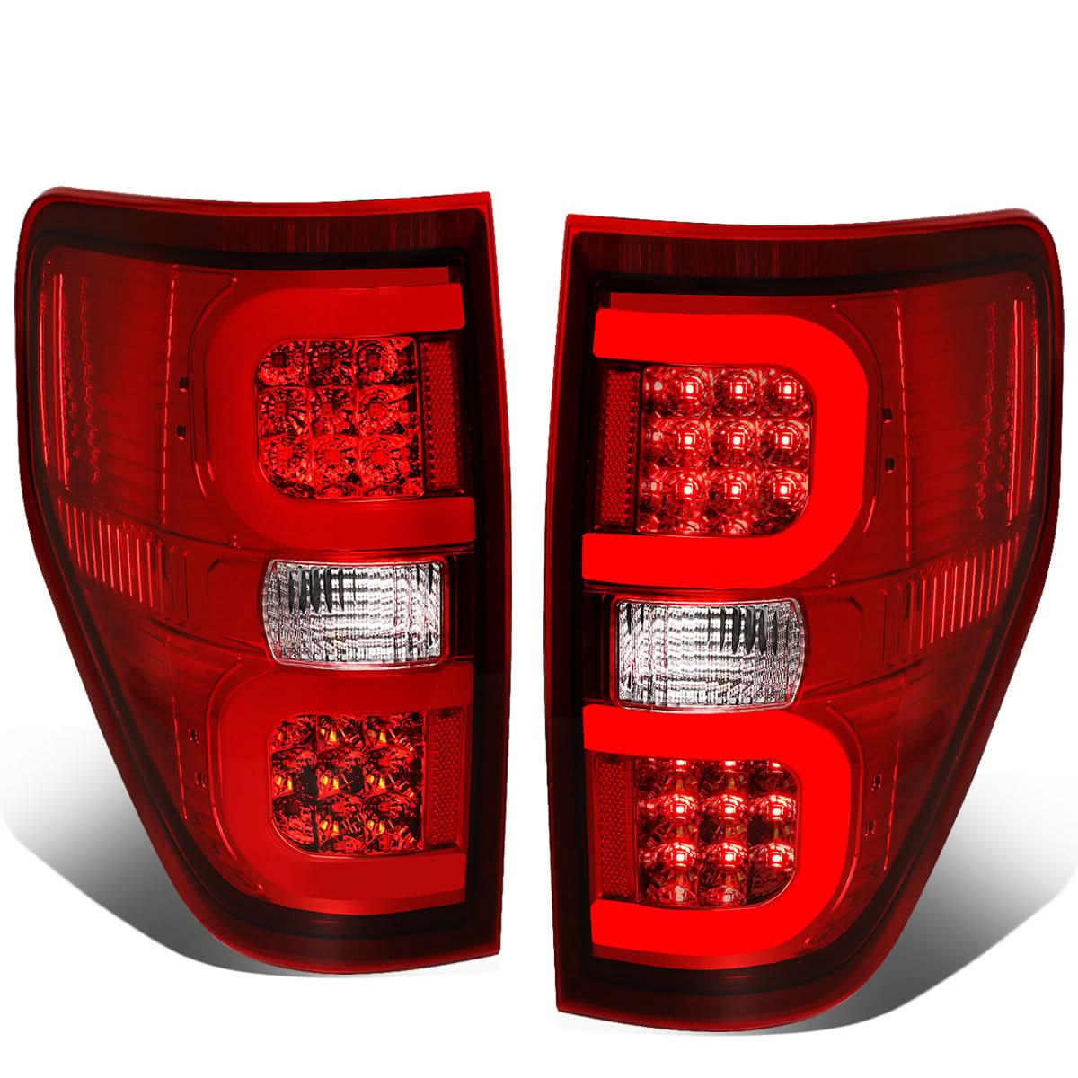 09-14 Ford F-150 Dual C-Bar 3D LED Tail Lights - Chrome/Red