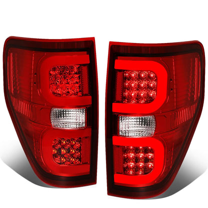 09-14 Ford F-150 Dual C-Bar 3D LED Tail Lights - Chrome/Red