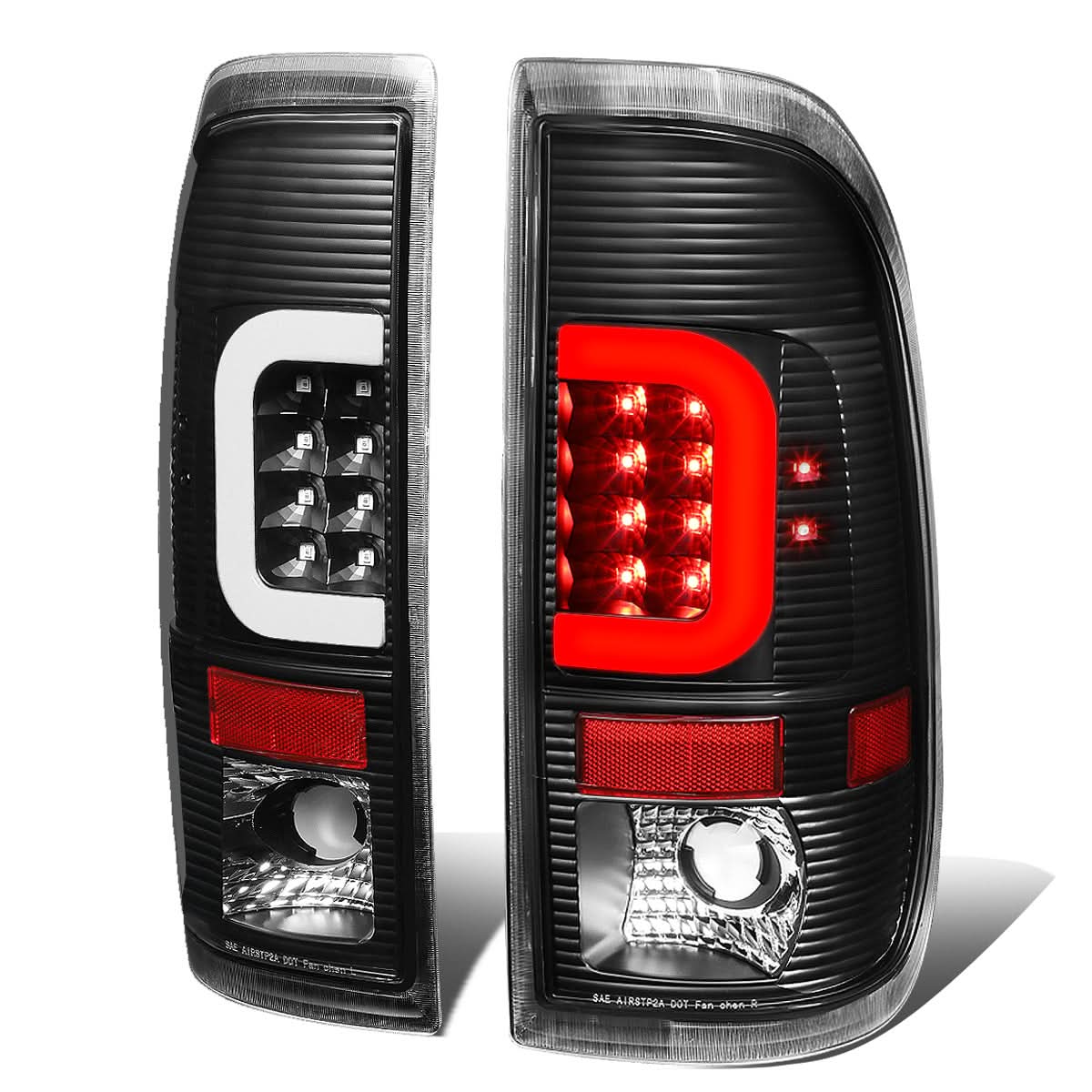 97-07 Ford F-150 F-250 F-350 C-Bar 3D LED Tail Lights Black/Clear