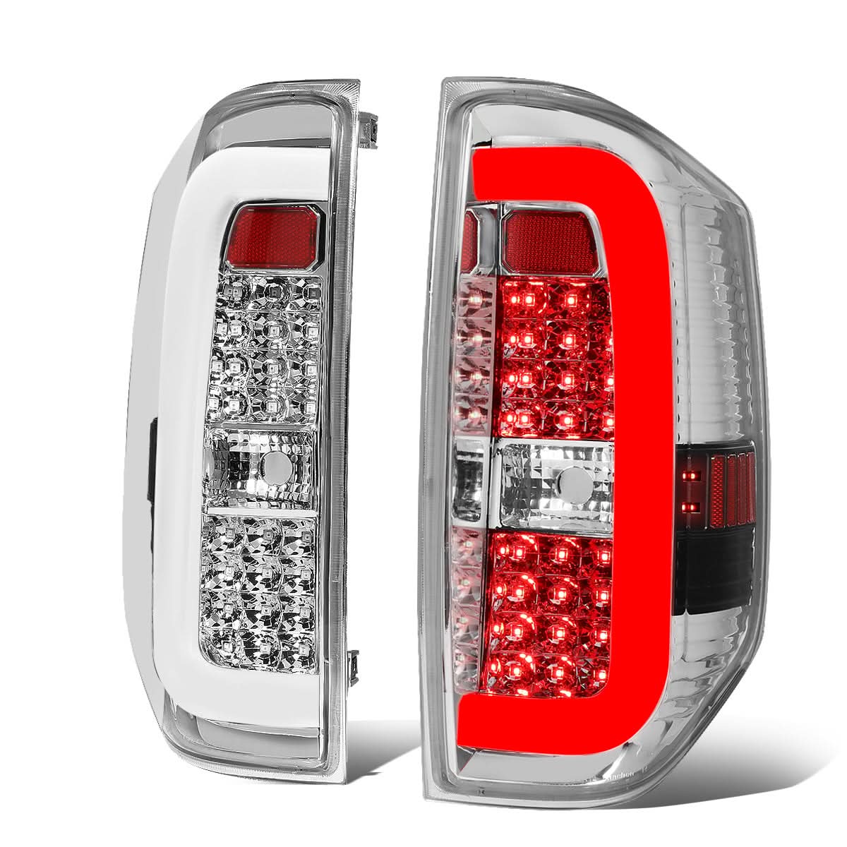 14-18 Toyota Tundra Tube Bar Style 3D LED Tail Lights - Chrome/Clear