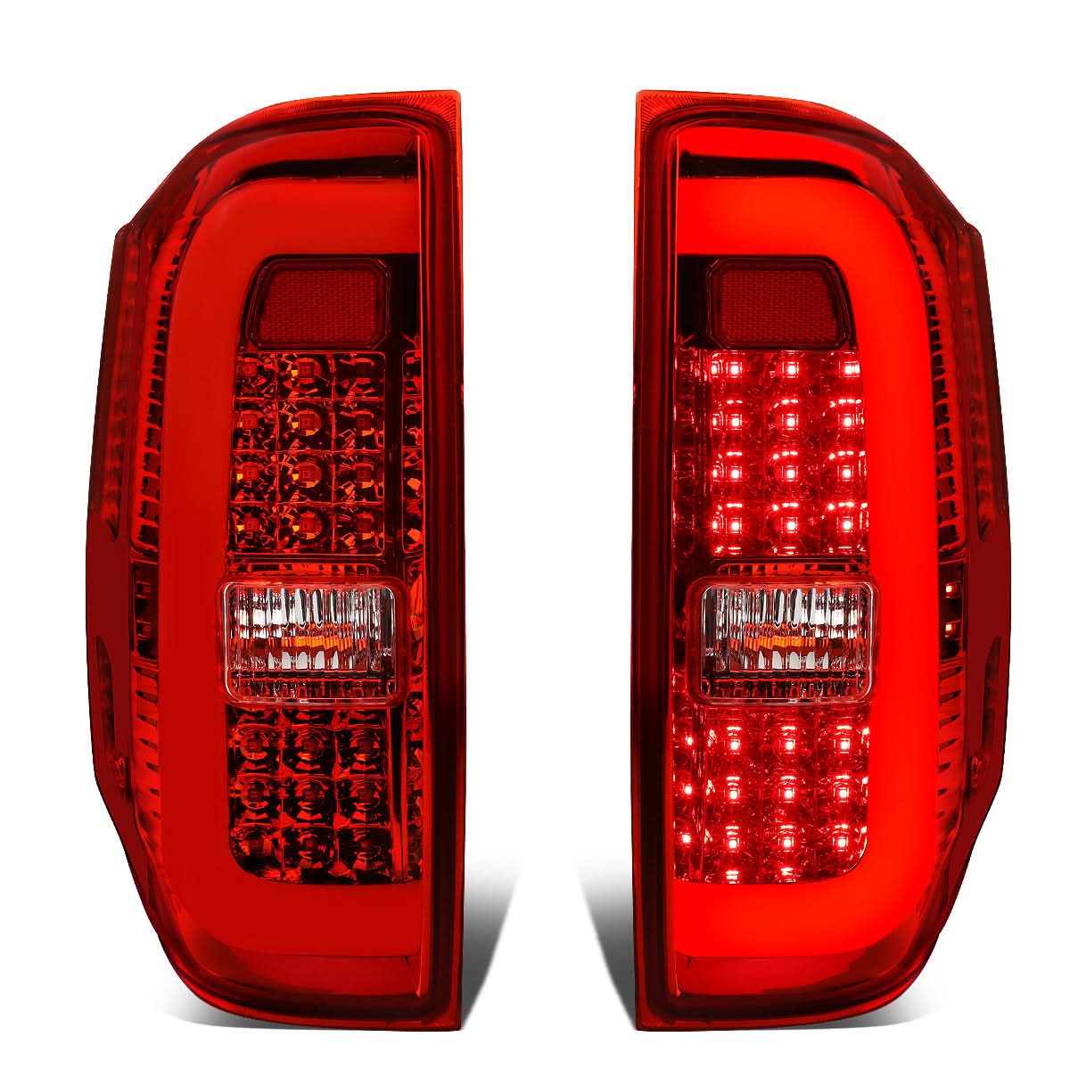 14-18 Toyota Tundra Tube Bar Style 3D LED Tail Lights Chrome/Red