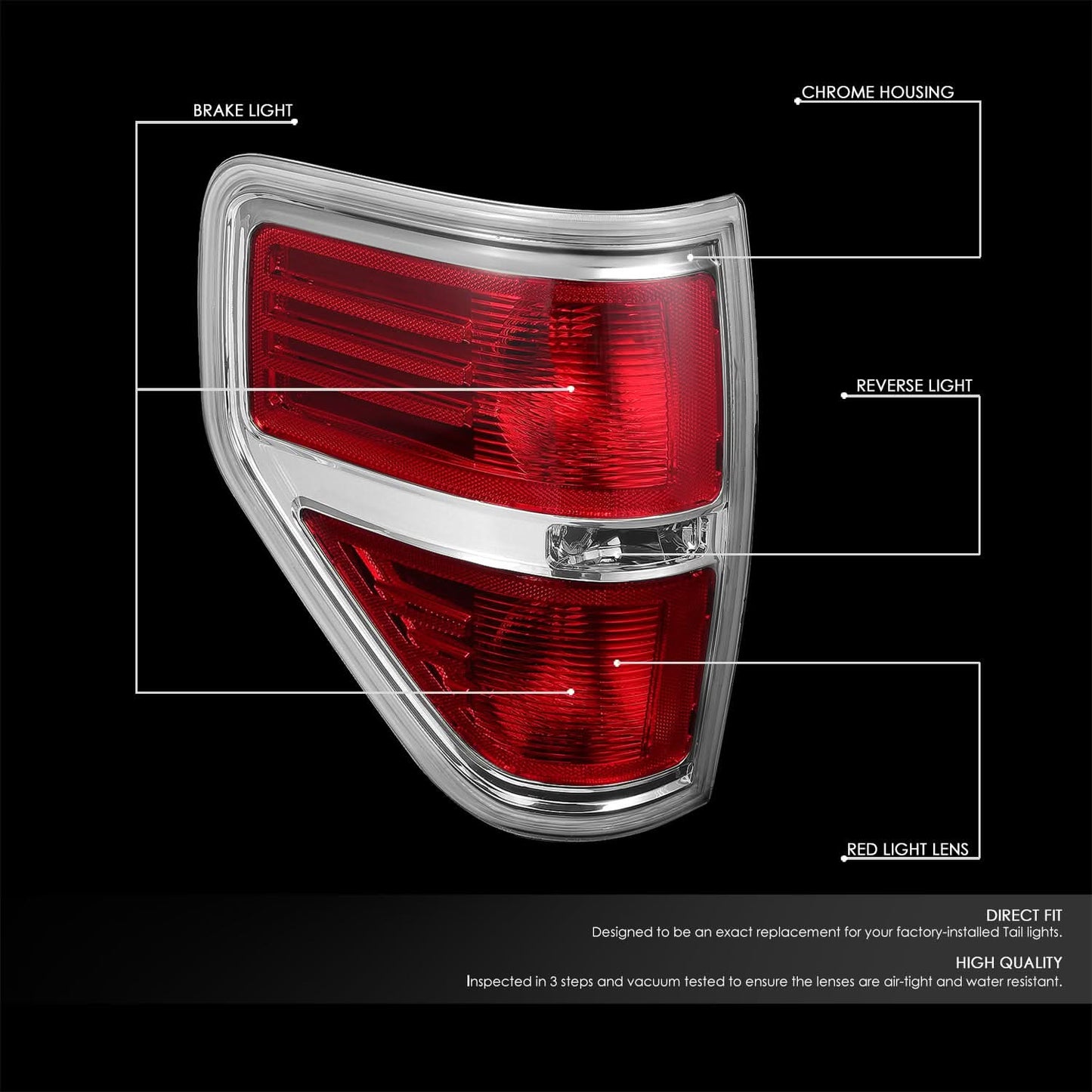 2009-2014 Ford F-150 Right Tail Light - Chrome/Red