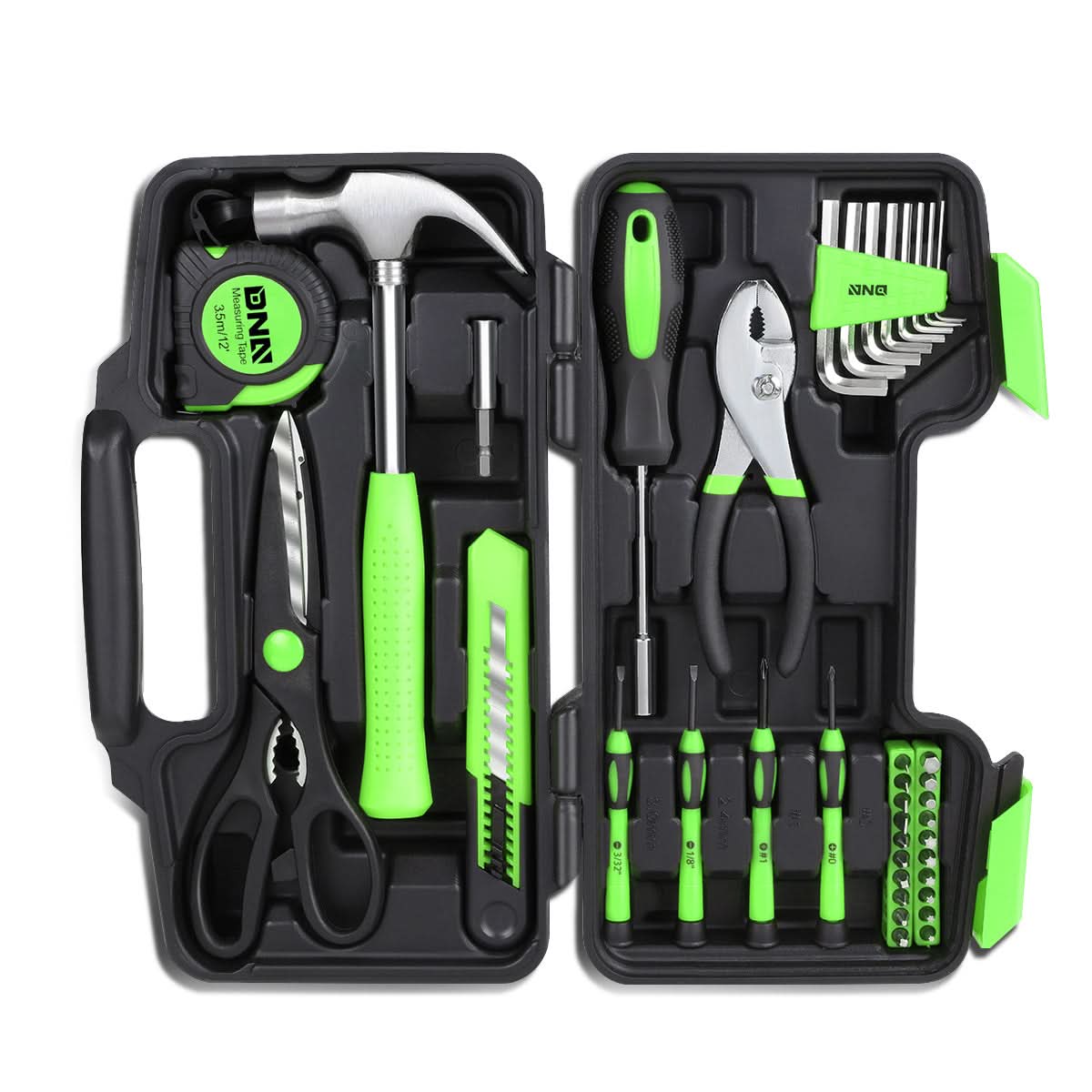 39-Piece Tool Set with Storage Box - Black/Green