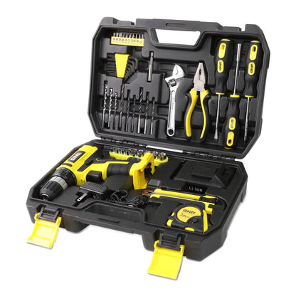 46-Piece Tool Set with Cordless Drill - Black/Yellow