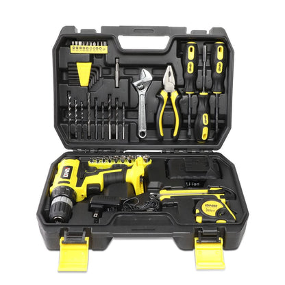 46-Piece Tool Set with Cordless Drill - Black/Yellow