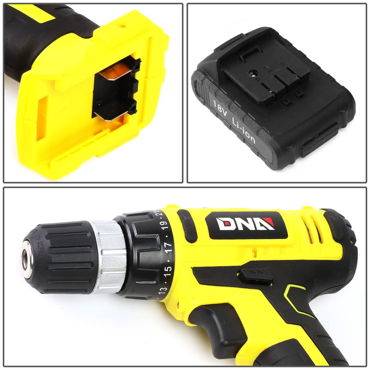 46-Piece Tool Set with Cordless Drill - Black/Yellow