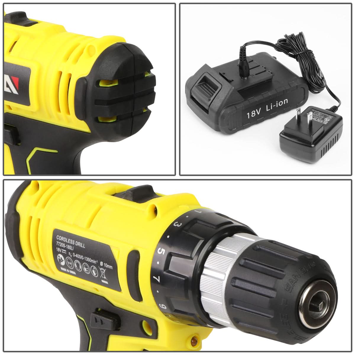 46-Piece Tool Set with Cordless Drill - Black/Yellow