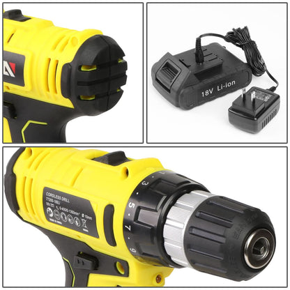 46-Piece Tool Set with Cordless Drill - Black/Yellow