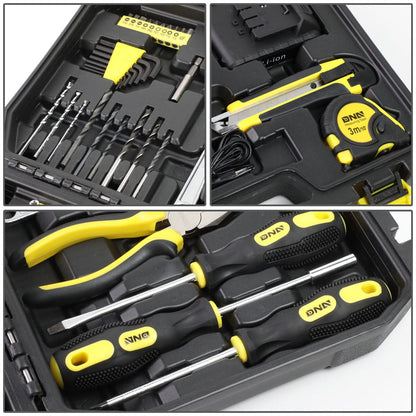 46-Piece Tool Set with Cordless Drill - Black/Yellow