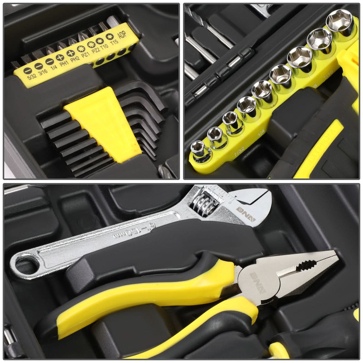 46-Piece Tool Set with Cordless Drill - Black/Yellow