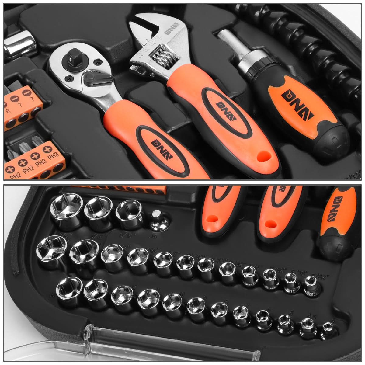 64-Piece Chrome Vanadium Steel Tool Set - Black/Orange