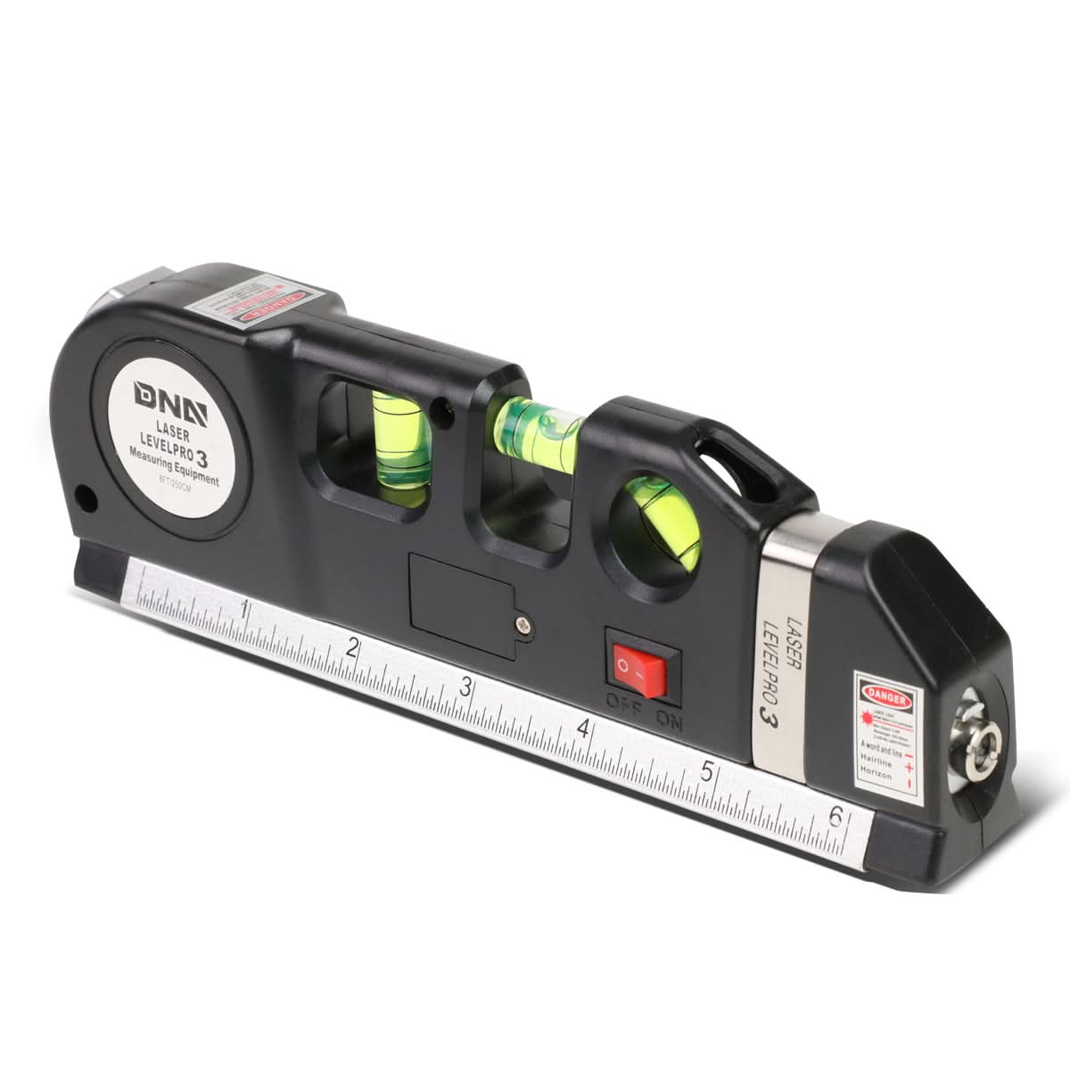 DNA Logo Laser Level with 3-Mode Line 6 Ruler 8ft Tape Black