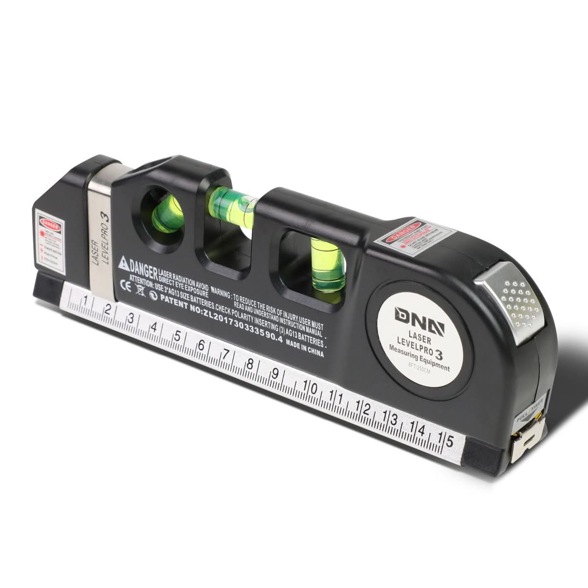 DNA Logo Laser Level with 3-Mode Line 6 Ruler 8ft Tape Black