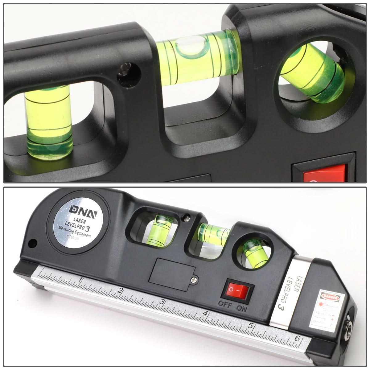 DNA Logo Laser Level with 3-Mode Line, 6" Ruler & 8ft Tape