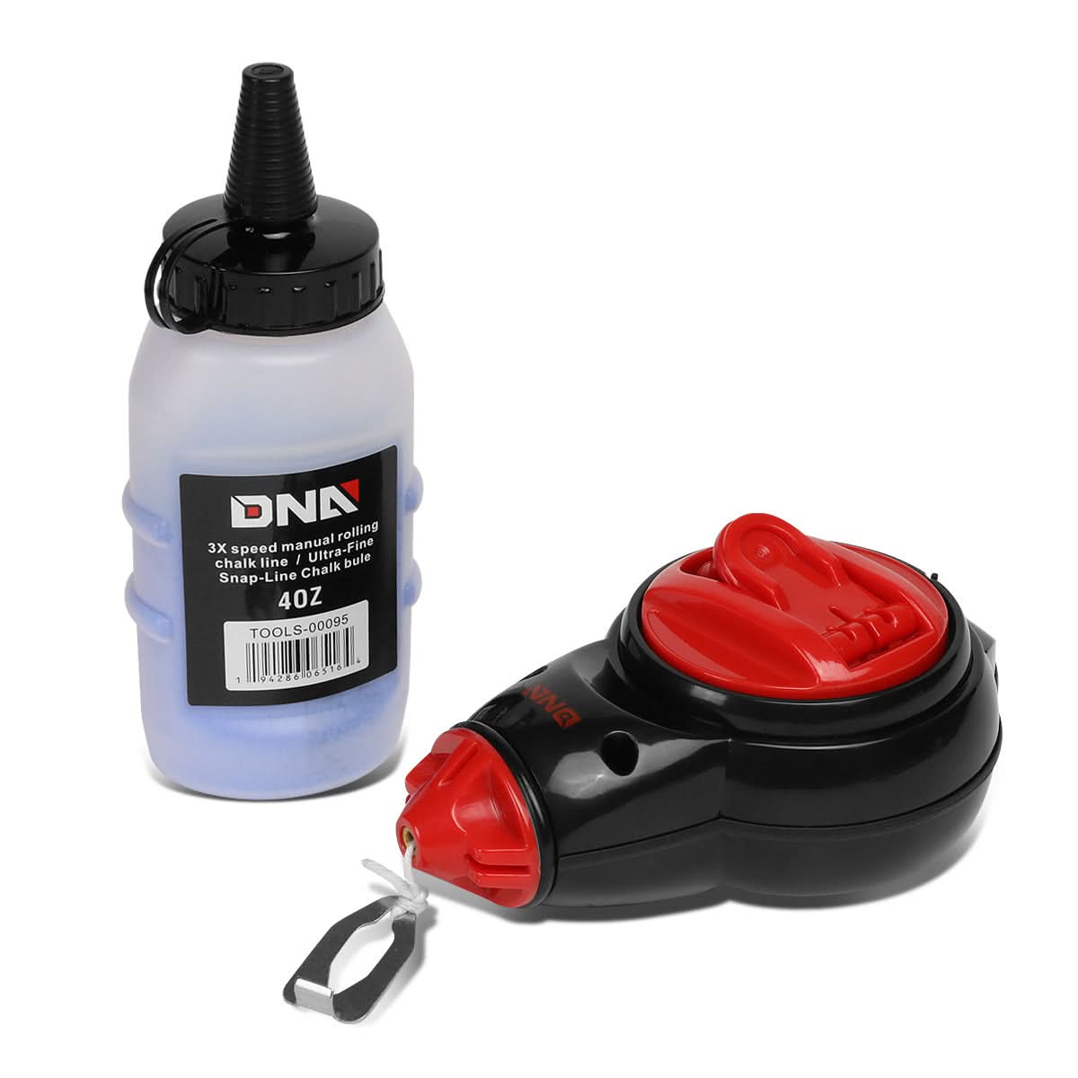 DNA Logo Chalk Line Reel with 100ft Line and 4oz Blue Chalk Bottle