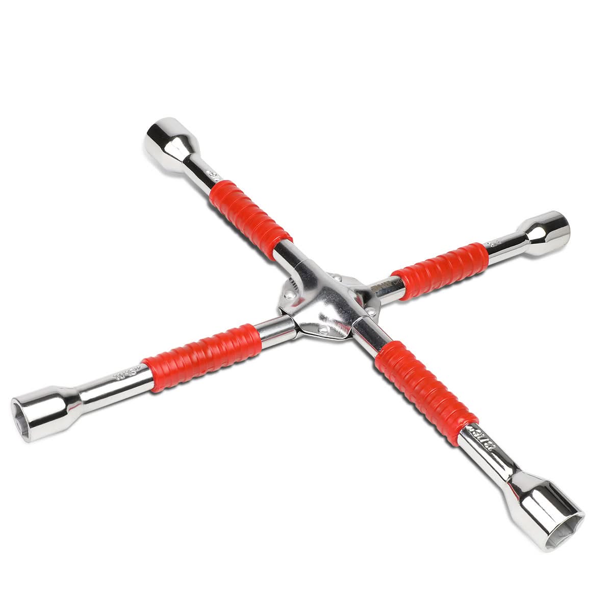 4-Way Cross Lug Wrench - Chrome Vanadium Steel - 16" - Red/Silver
