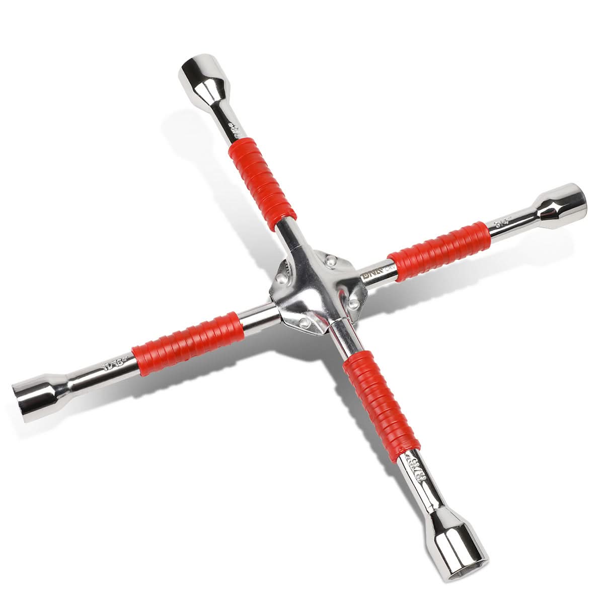 4-Way Cross Lug Wrench - Chrome Vanadium Steel - 16" - Red/Silver