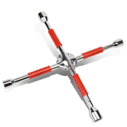 4-Way Cross Lug Wrench - Chrome Vanadium Steel - 16" - Red/Silver