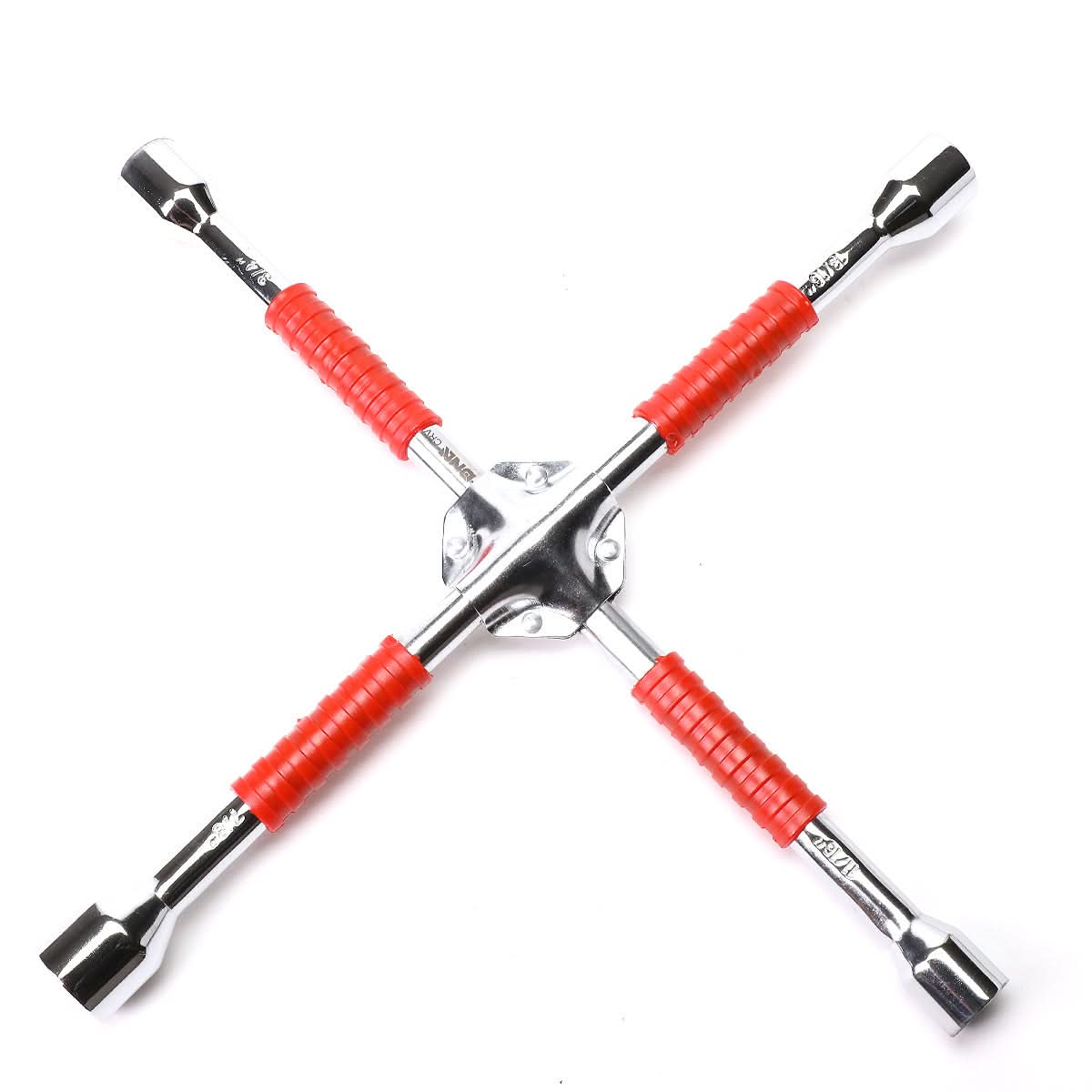 4-Way Cross Lug Wrench - Chrome Vanadium Steel - 16" - Red/Silver