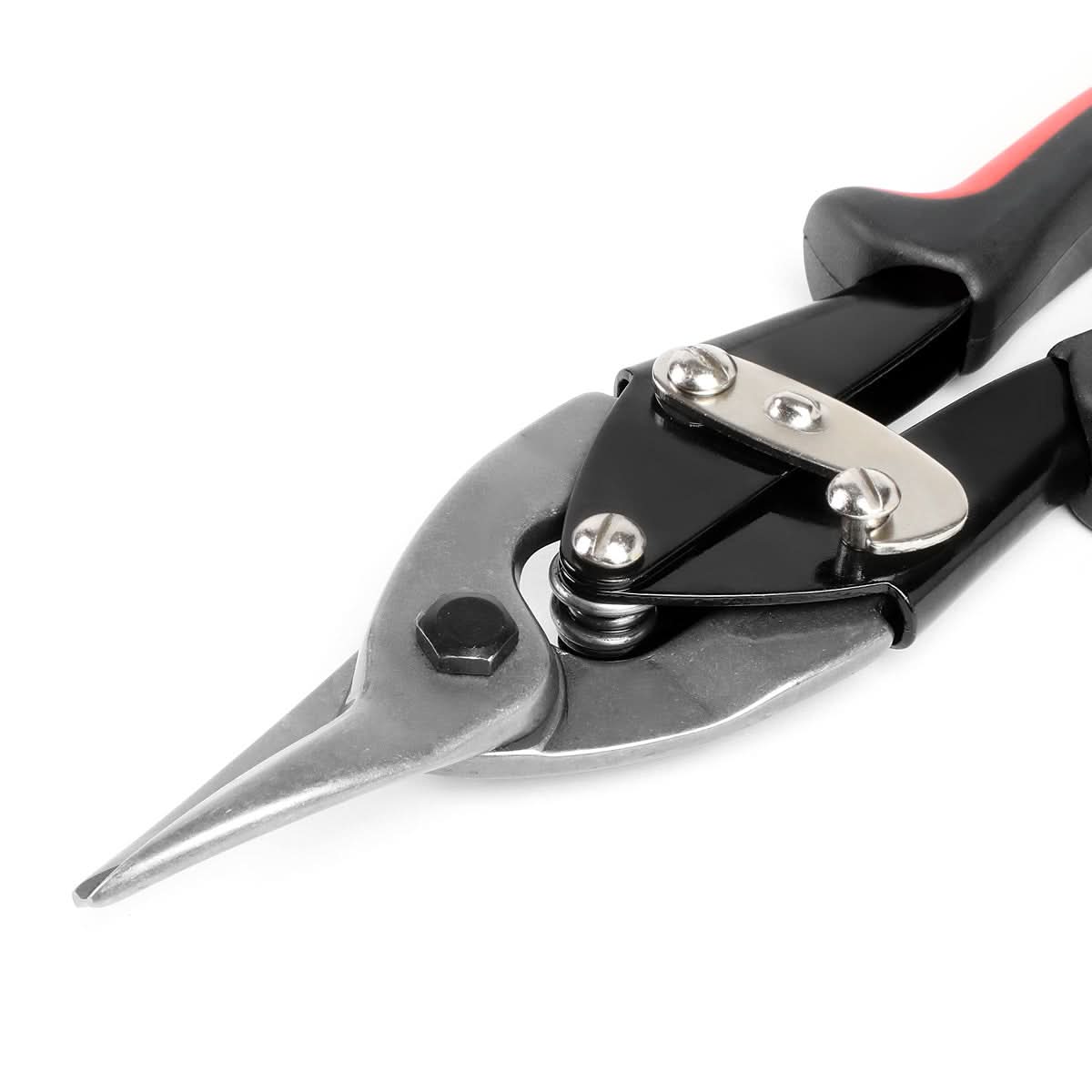 10" Straight Cut Tin Snips with DNA Logo & Thumb Lock - Red/Black