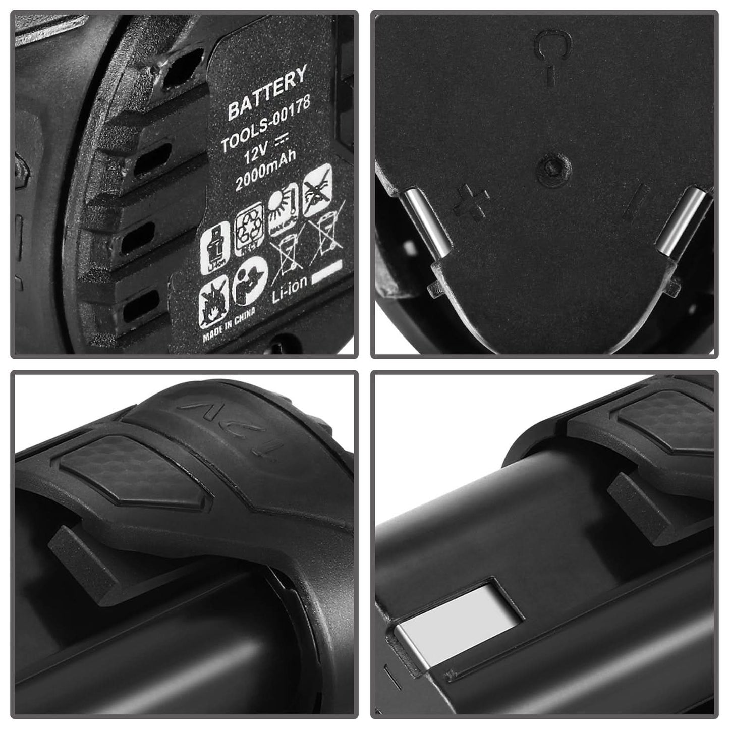 12V 2.0AH Lithium Ion Rechargeable Battery - Black