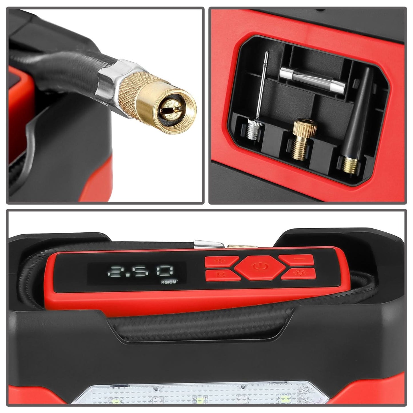 12V Car Air Compressor & Inflator with Red Car Charger