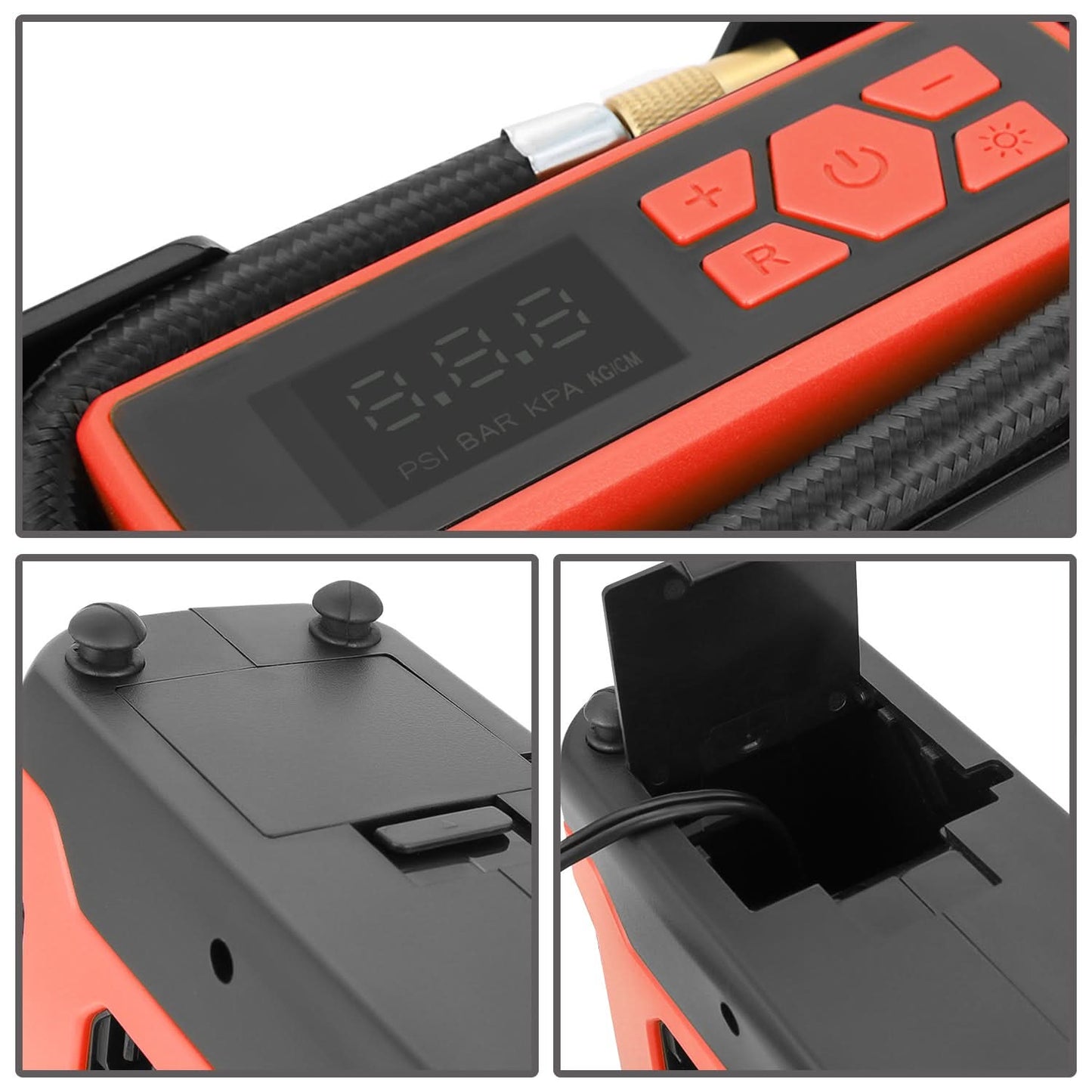 12V Car Air Compressor & Inflator with Red Car Charger