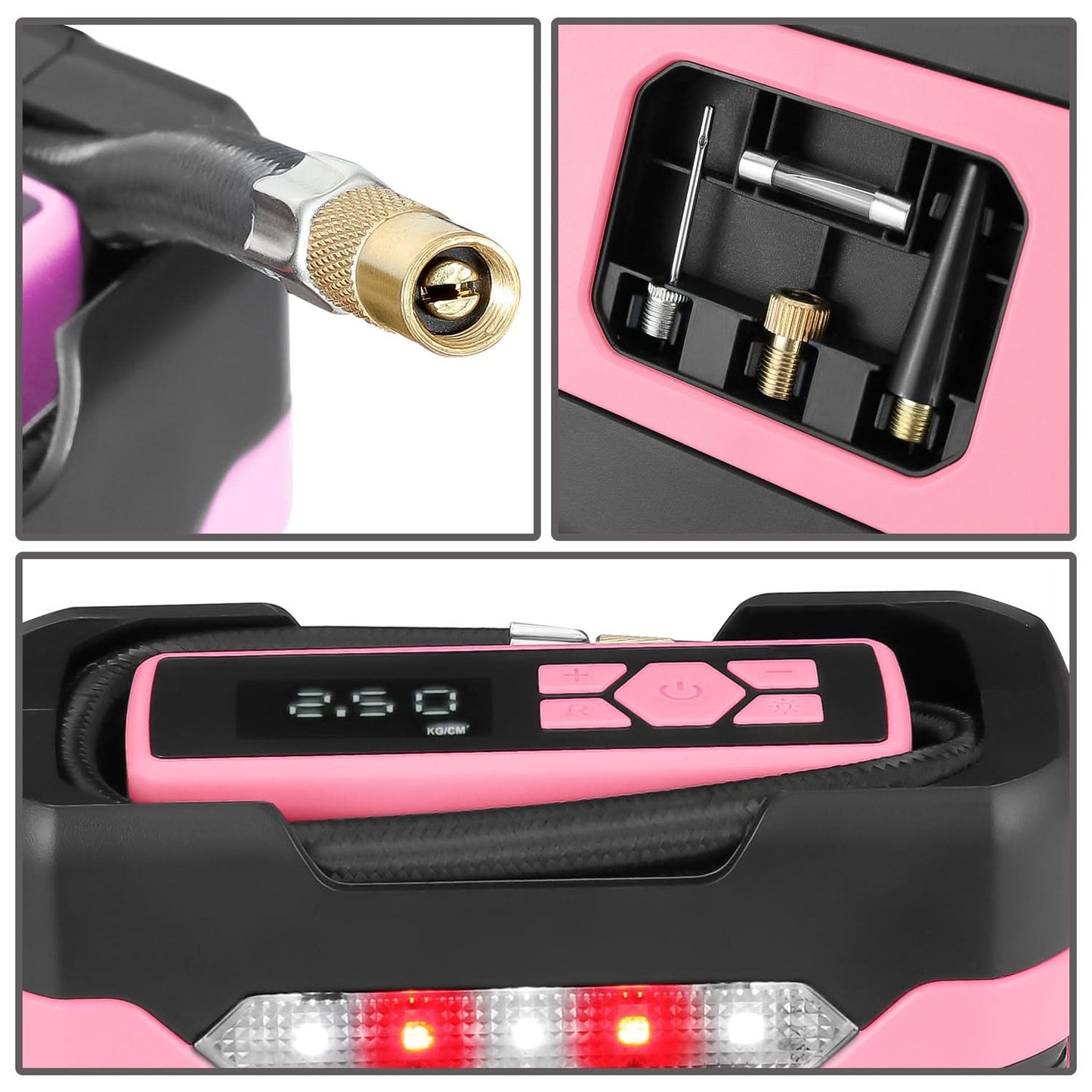 Portable Air Compressor Inflator with Car Charger - Pink