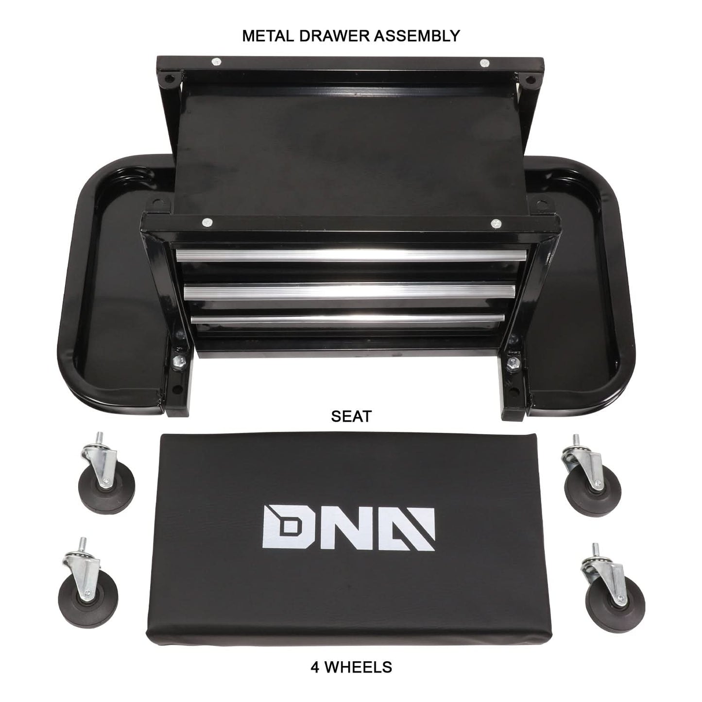 3 Drawer Rolling Mechanics Seat - Black