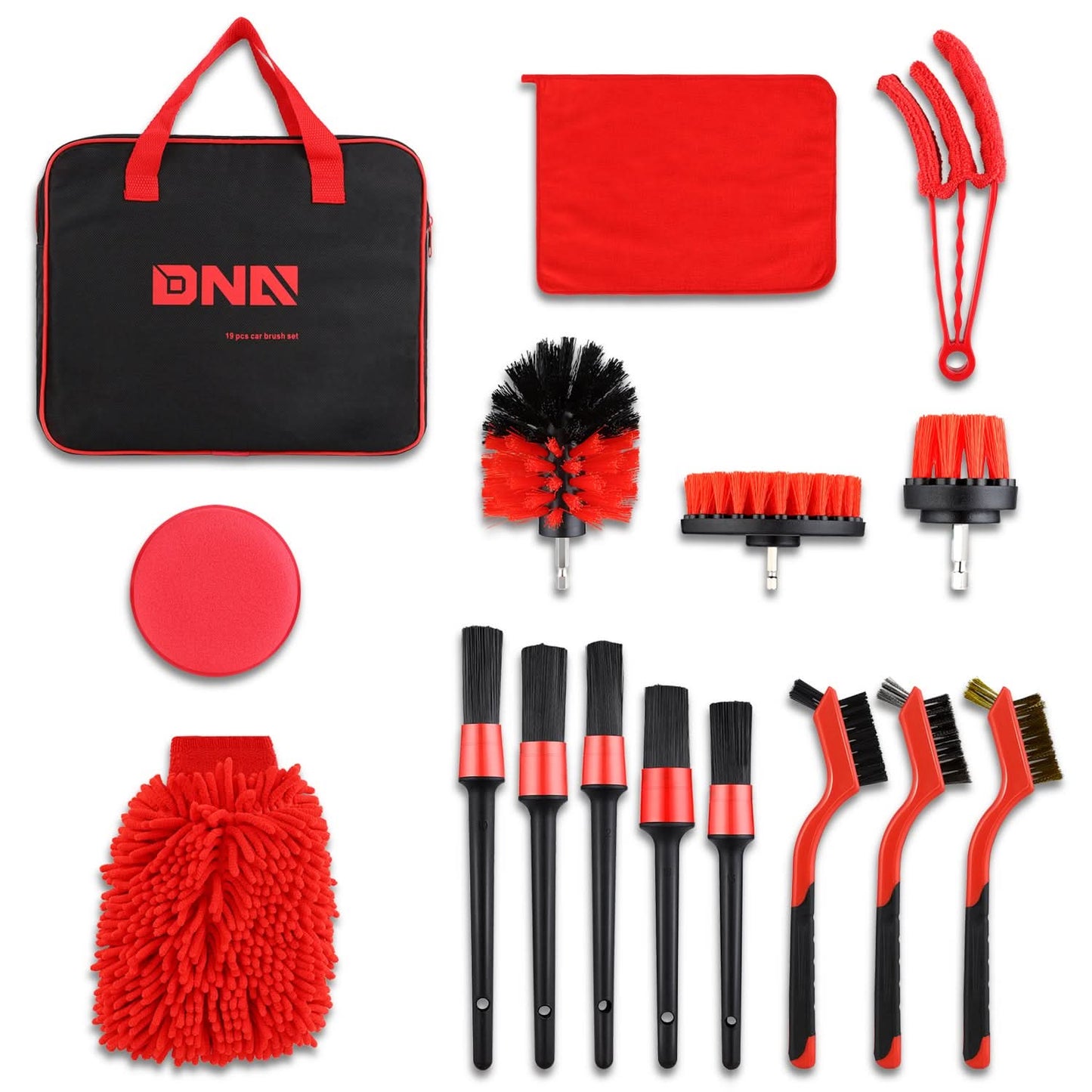 19-Piece Car Detailing Brush Set - Red