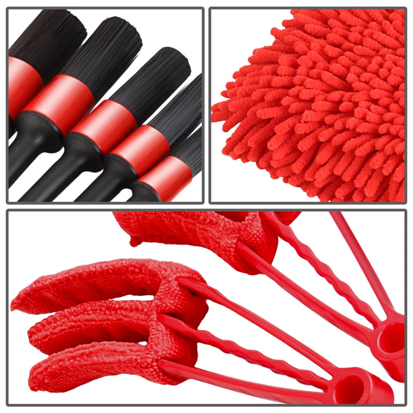 19-Piece Car Detailing Brush Set - Red