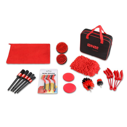 19-Piece Car Detailing Brush Set - Red