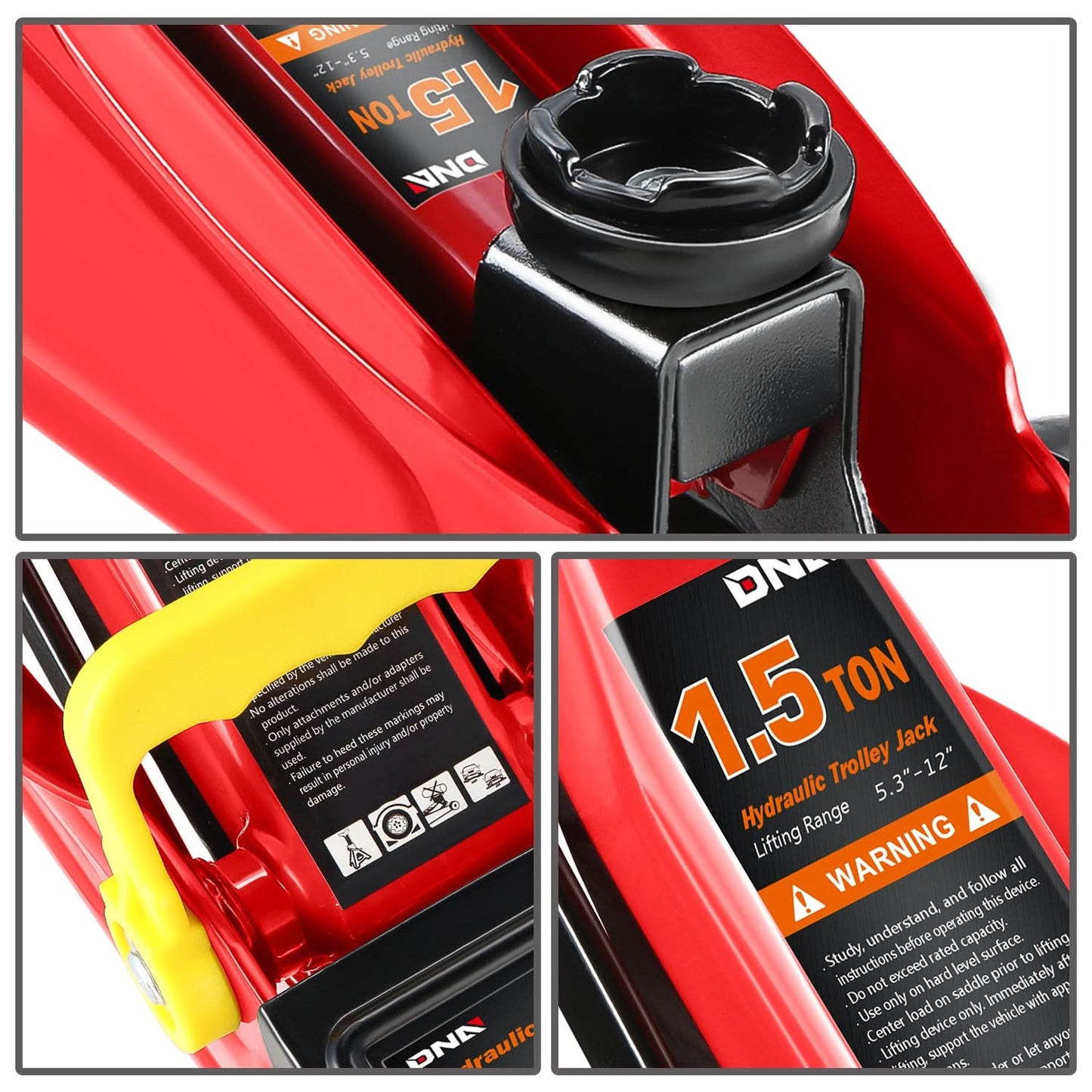 1.5 Ton Hydraulic Floor Jack - 3000 LBS Capacity 5.3"-12" Red