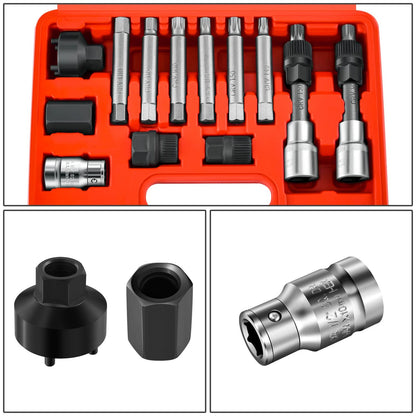 13PC Alternator Freewheel Pulley Removal Set Tool Kit