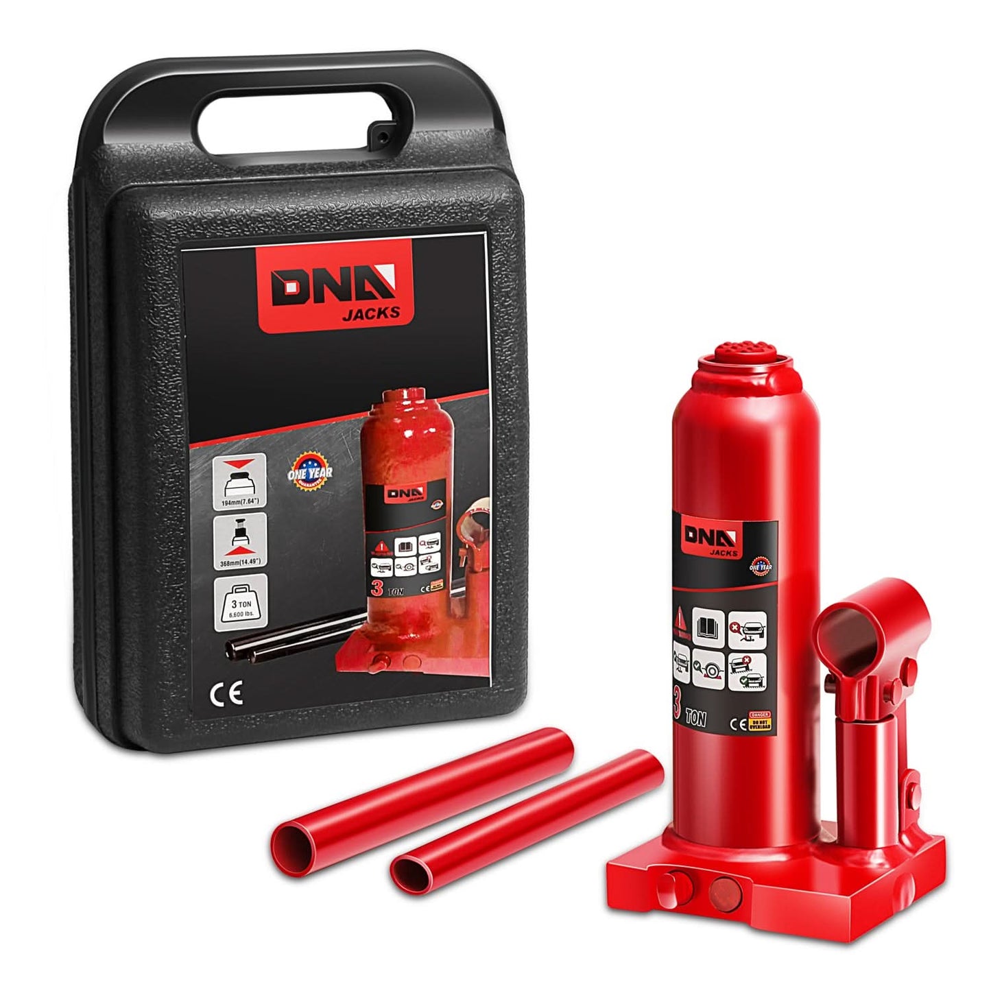 3 Ton Automotive Welded Bottle Jack - Red